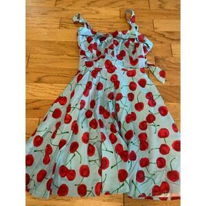 Grace Karin women's Vintage-Style Light Blue Cherry Print dress with tied bow M